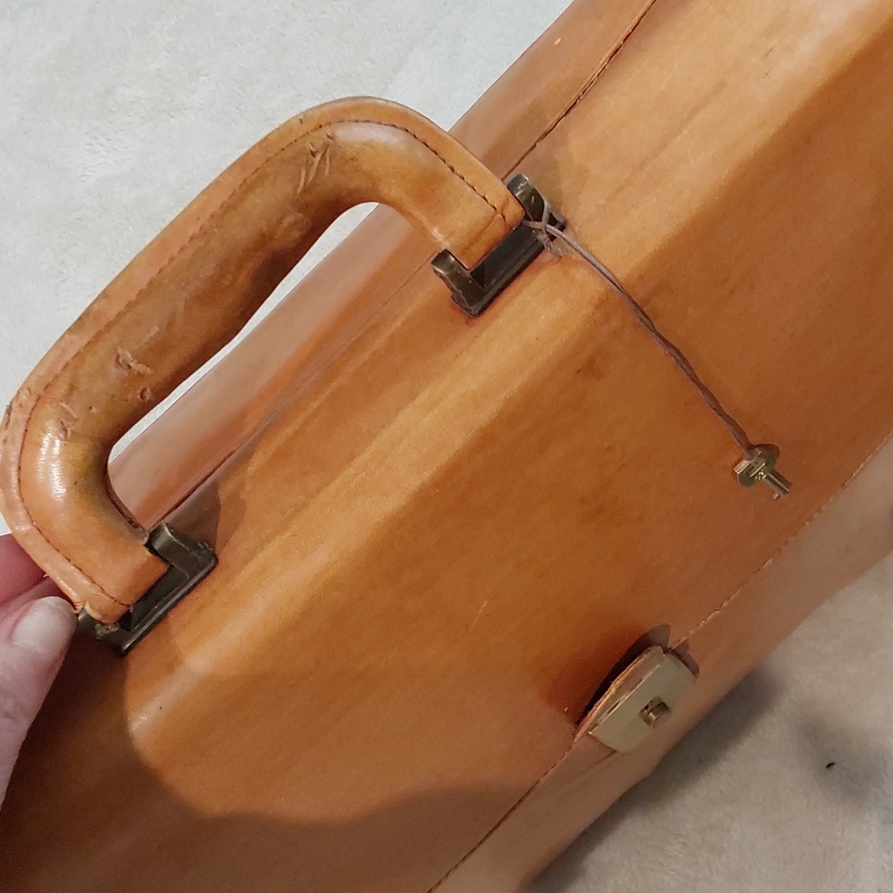 Vintage Genuine Distressed Tan Leather Portfolio Mens Briefcase - Picture 4 of 16